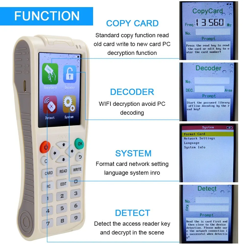 Handheld Key Machine iCopy 8 Full Decode Function Intelligent Card Key Machine RFI-D NFC Copier IC/I-D Reader Writer Duplicator