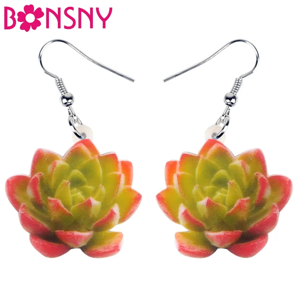 Bonsny Acrylic Novelty Succulent Plant Earrings Drop Dangle New Natural Flower Jewelry For Women Girl Teen Gift Wholesale Charms