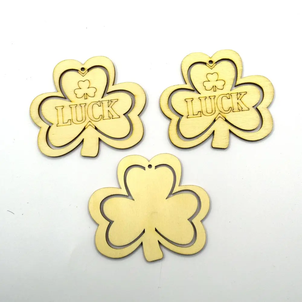 10pcs DIY Wood Luck Creative Clover Hanging Drop Clover Hanging Prop Decor for Saint Patricks Day Party Festival Home Decor