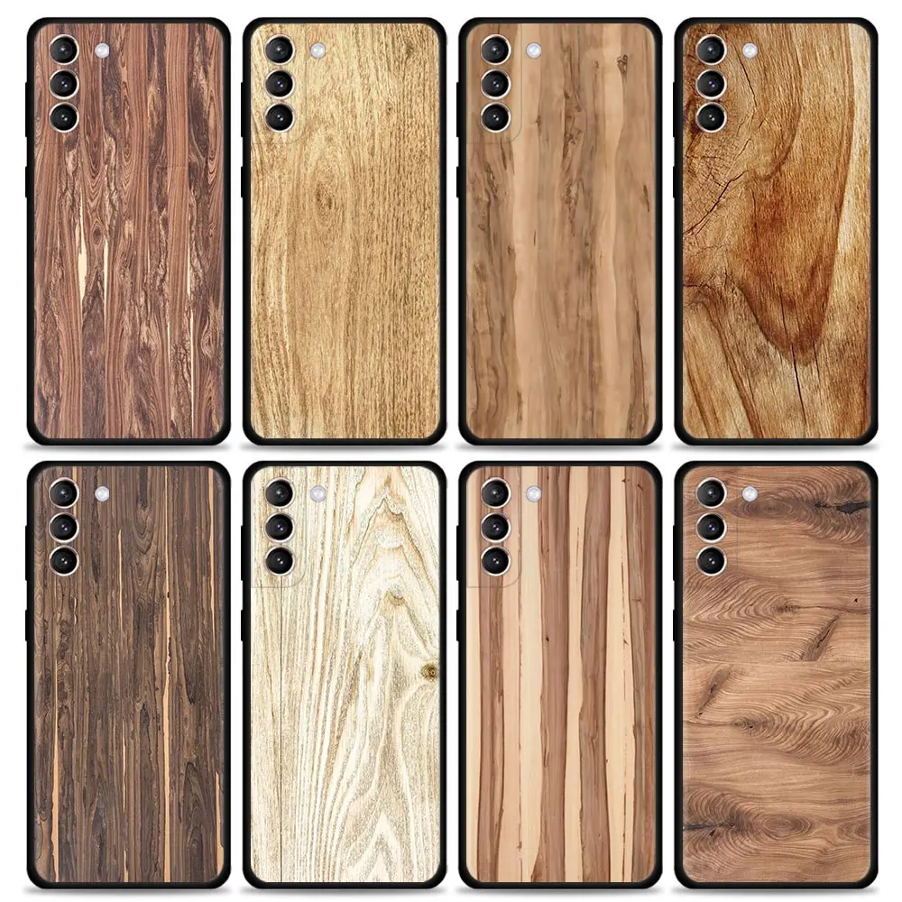 Cell Phone Case For Samsung S20 FE Galaxy S24 S23 S22 S21 Ultra S10 Plus Lite TPU Cover Capa Black Caso ShellTexture Wood