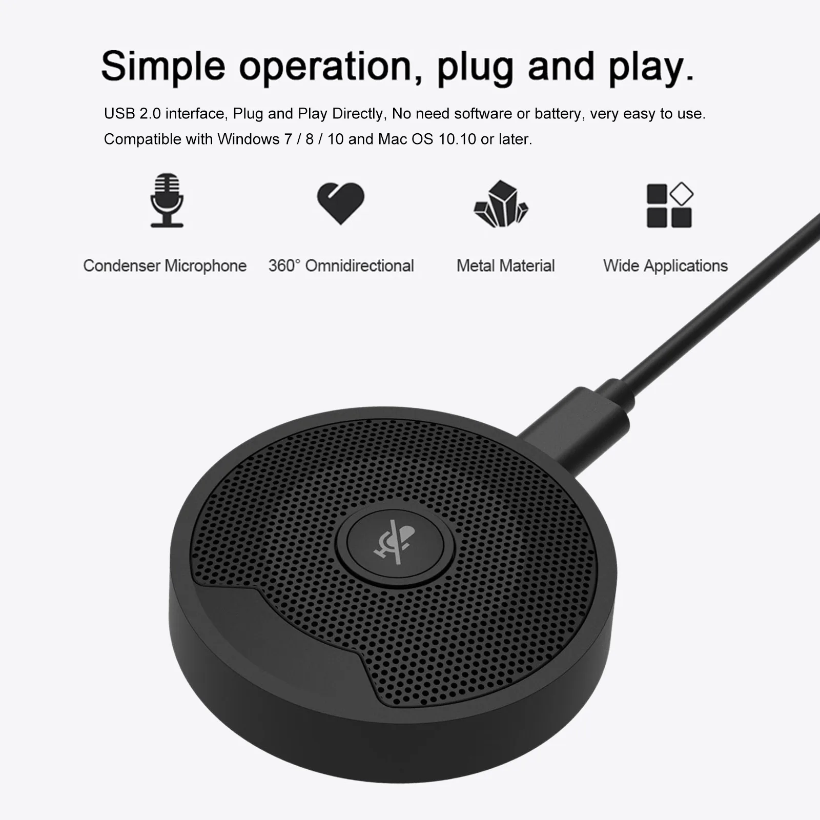 UM10 USB ميكروفون المؤتمر 360 °   ميكروفونات الكمبيوتر ذات المكثف متعدد الاتجاهات، ميكروفون لاجتماعات ألعاب مؤتمرات الفيديو