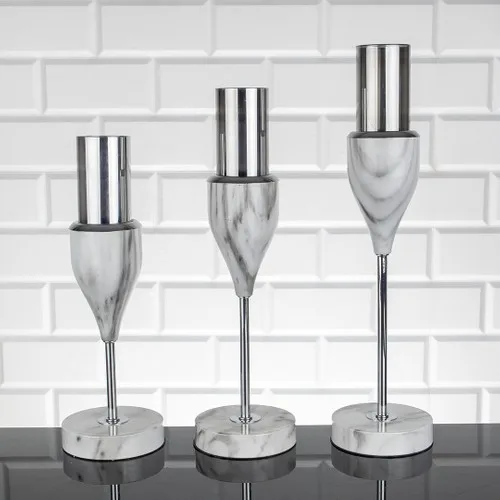 Zeyve Venice Goblet Gray Marble pcs set Candlestick BZ-VN42