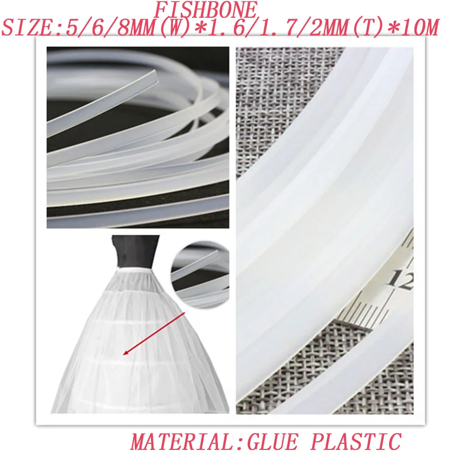 

5/6/8mm*10m plastic glue boning fishbone support for wedding dress garment hat underwear set fix diy handmade accessories1727