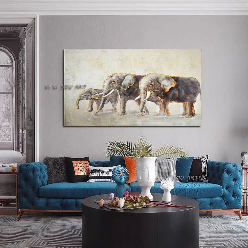 

100% Handmade Elephant Texture Abstract Oil Painting Minimalist Modern Wall Art Decorative For Living Room No Frame