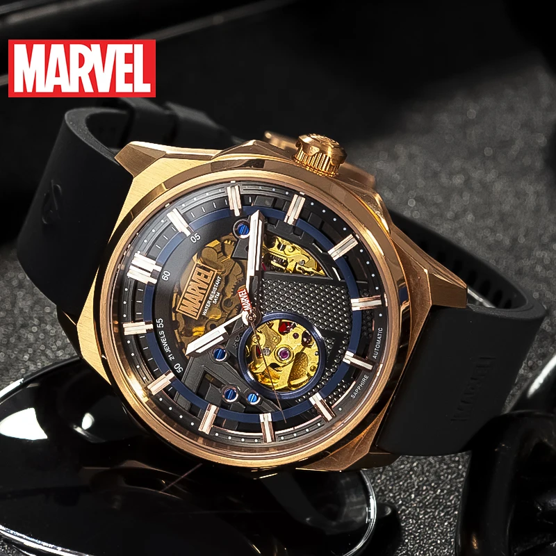 Marvel For Mens Watch Automatic Avengers Captain America Sapphire Crystal Hollow New Mechanical Wristwatches Male 50m Waterproof