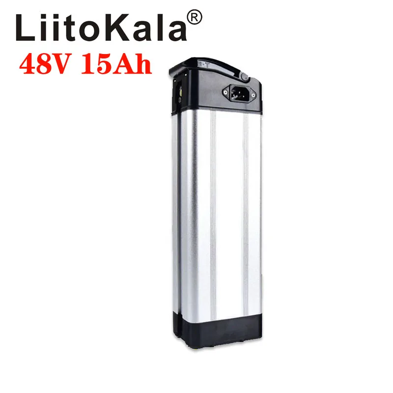 Liitokala 48v 15ah inferior descarga bicicleta elétrica bateria de lítio 48v prata peixe ebike bateria com 20a bms