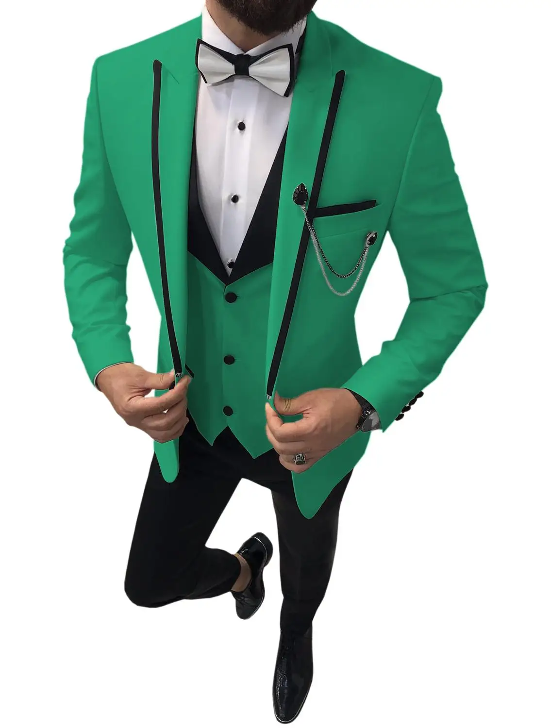 ? Ternos masculinos de 3 peças, slim fit, casual, padrinhos de negócios, cinza, verde, marfil, lapela, smoking para casamento formal (blazer + calça