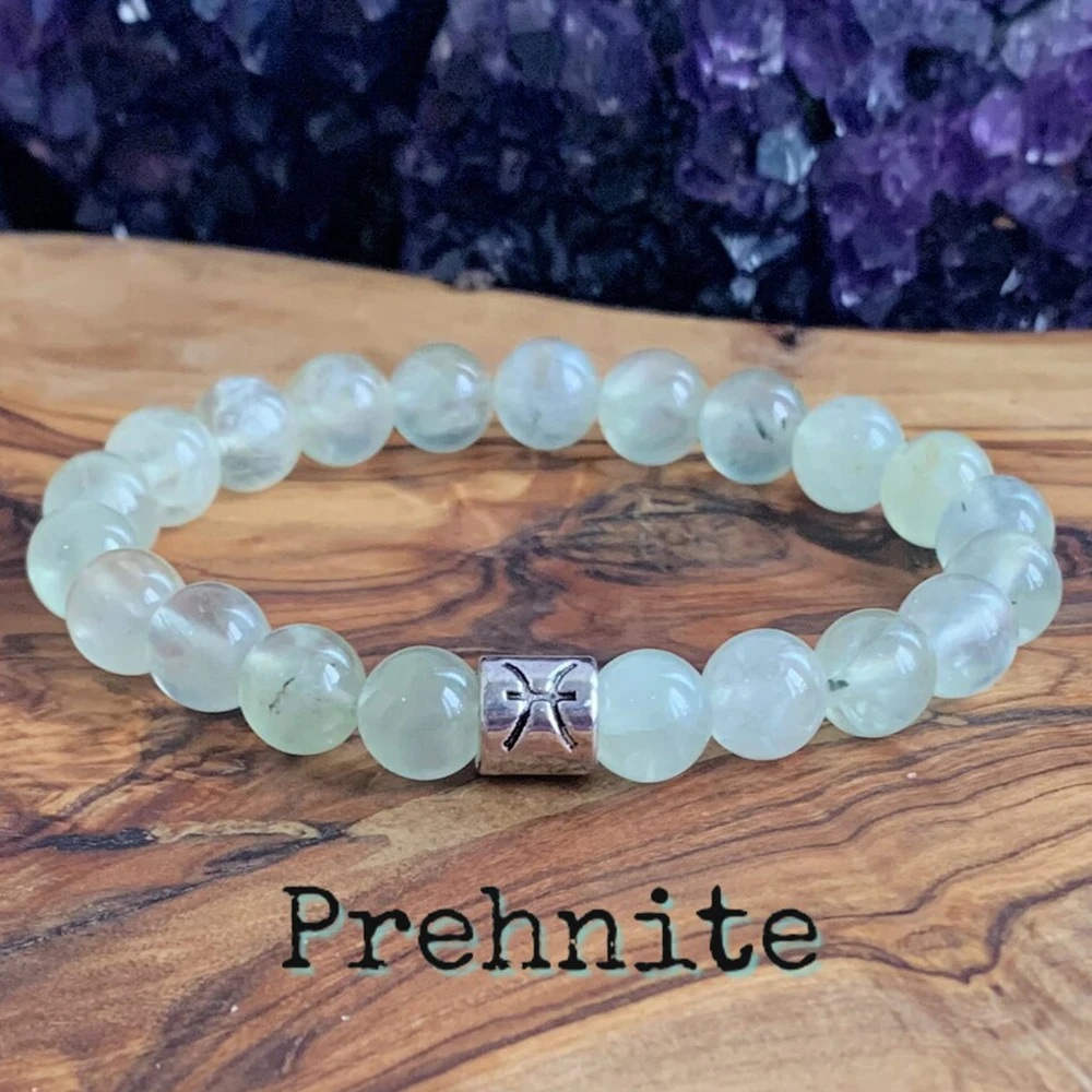 MG1317 On Sale Pisces Zodiac Stack Bracelet Set Women`s Natural AA Prehnite Mala Bracelet Amethyst Aquamarine Wrist Bracelet