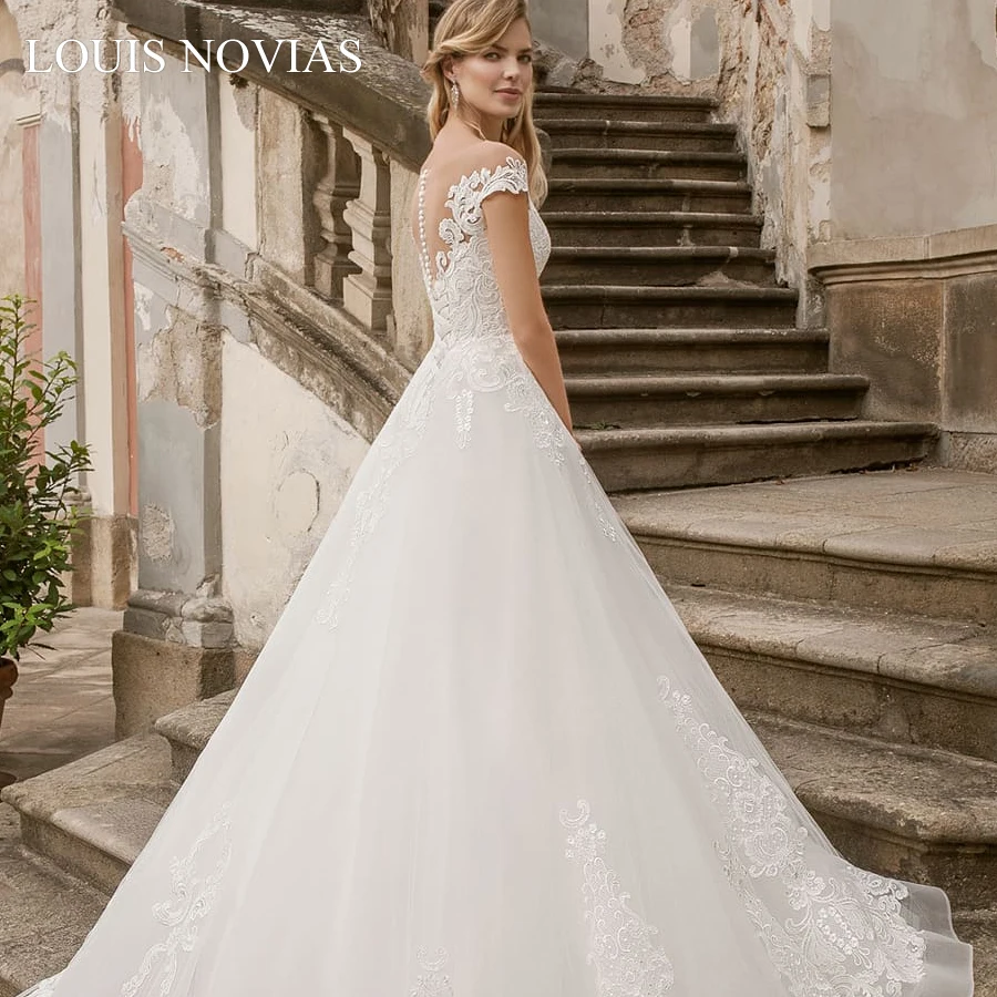 Louis Novias A-Line Abito Da Sposa Perle Chiffon con il Vestito Bordare Per La Cerimonia Nuziale Del Partito Con Scollo A V Illusion Backless Vestido De Noiva