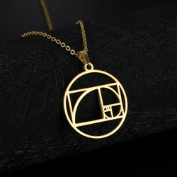 Skyrim Fibonacci Spiral Circle Triangle Golden Ratio Geometry Pendant Necklace Stainless Steel Women Choker Necklace Jewelry