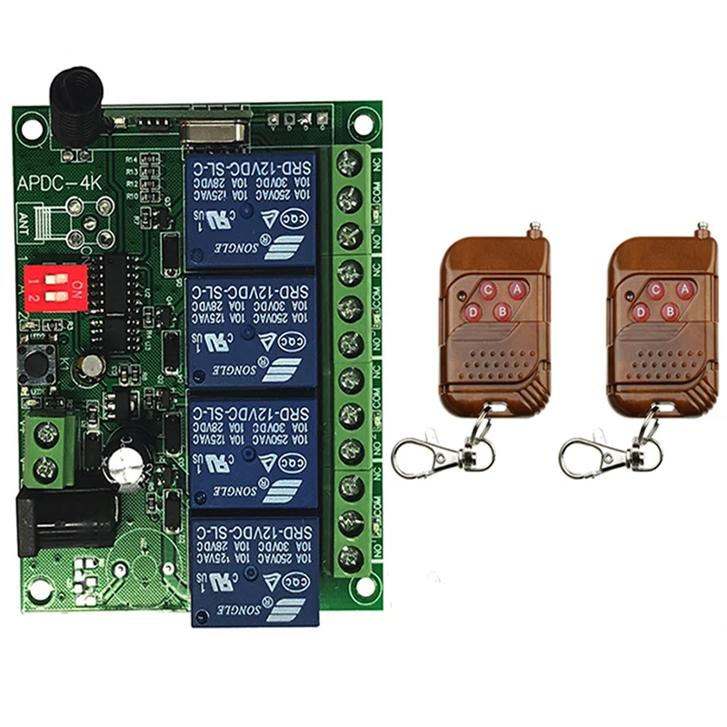 433MHz DC 12V 24V 10A Tiếp 4CH Không Dây Điều Khiển Từ Xa RF Công Tắc Đèn 10A Tiếp Đầu Ra Đài Phát Thanh module Thu + Tặng Bộ Phát