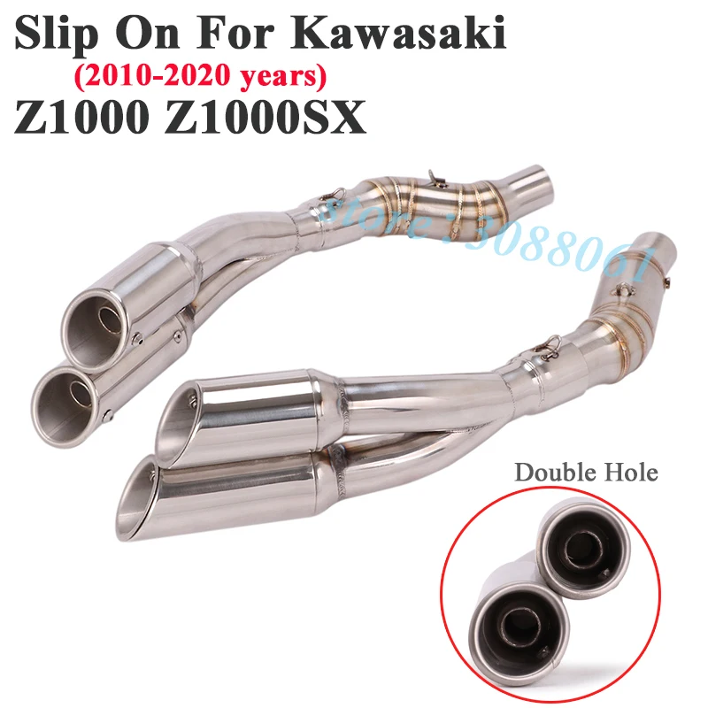 Slip On For Kawasaki Z1000 Z1000SX 2010 - 2020 Motorcycle Double Hole Exhaust Escape Silencer Middle Link Pipe Muffler DB Killer