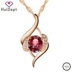HuiSept Elegant 925 Silver Jewelry Necklace with Ruby Zircon Gemstones Pendant Ornaments Gifts for Women Wedding Party Wholesale