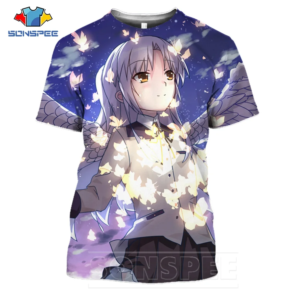 SONSPEE 3D Print Hip Hop T Shirt Harajuku Anime Angel Beats Girl Men Women T-shirts Takuo Street Fashion Loose Plus Size Top Tee