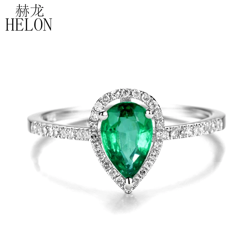 

HELON 5X7mm Genuine tsavorite Ring Solid 18K/750 White Gold tsavorite & Diamond Engagement Ring Women Fine Jewelry Gemstone Ring