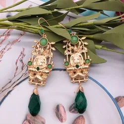 Elegant Earrings Vintage Matte Green Beads Pendant Long Brincos Jewellery