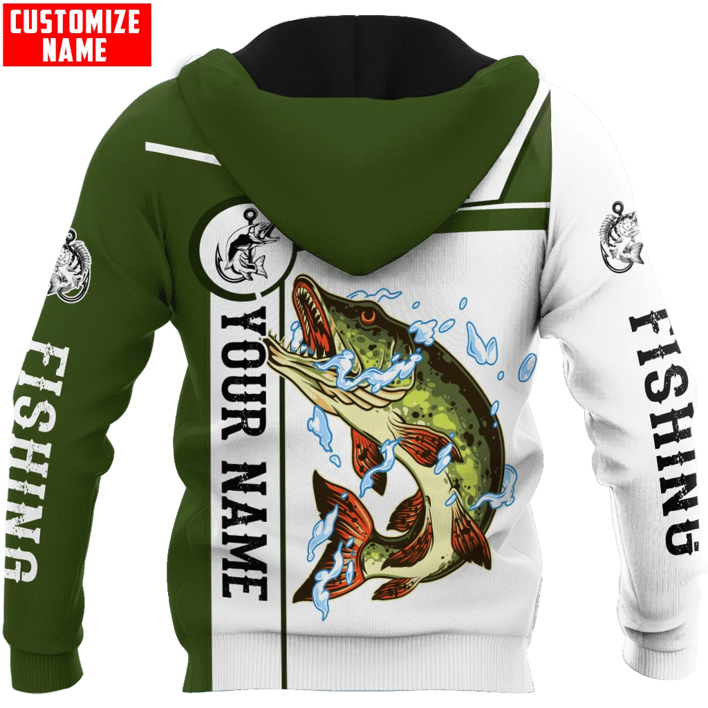 Customized Name Pike Fishing 3D All Over Printed Men's Hoodie & Sweatshirt Autumn Unisex Zip Hoodies Casual Streetwear KJ825