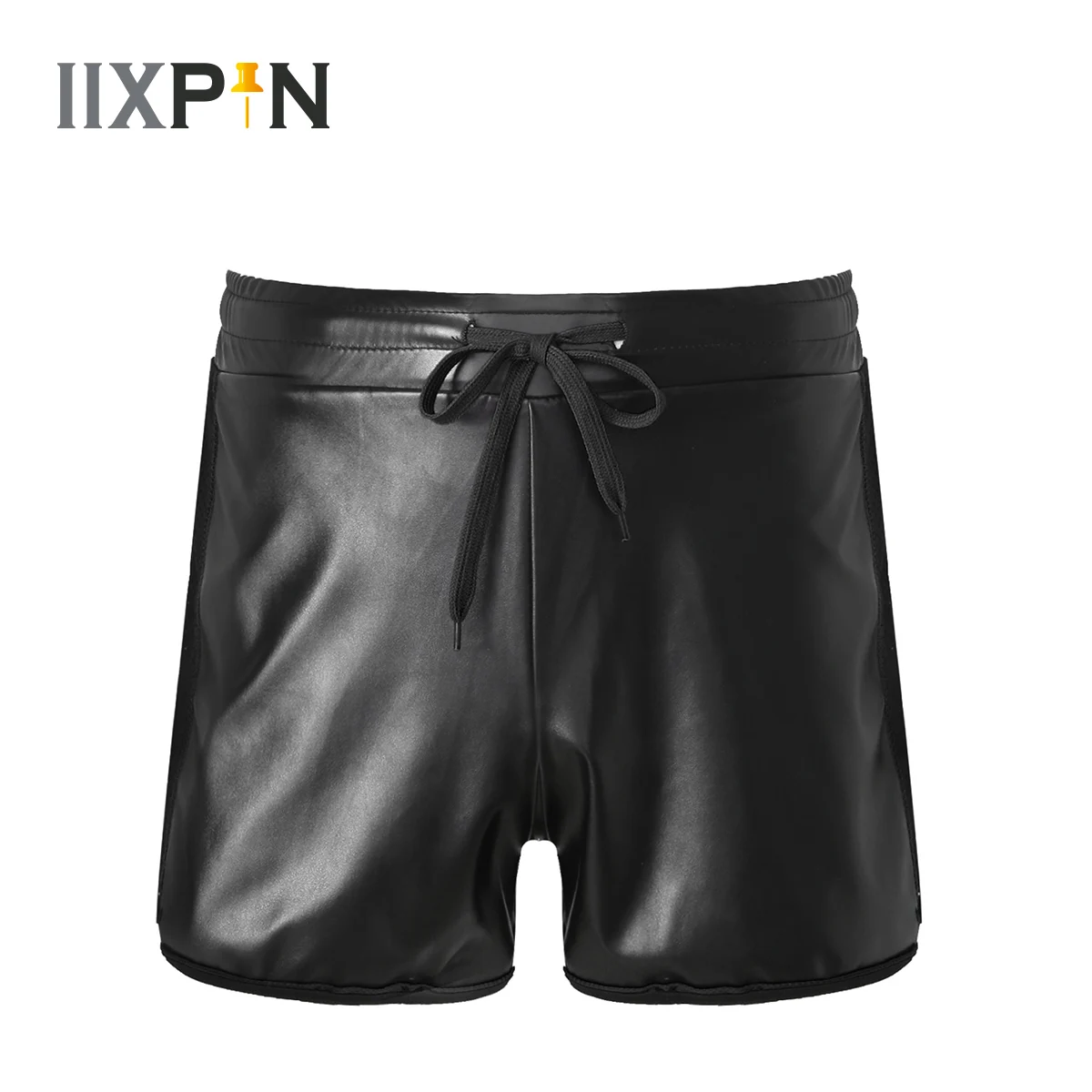 Men's Shiny Faux Leather Hot Boxer Short Pants Fashion Elastic Waistband Wetlook Shorts Male Sports Fitness Club Dance Shorts