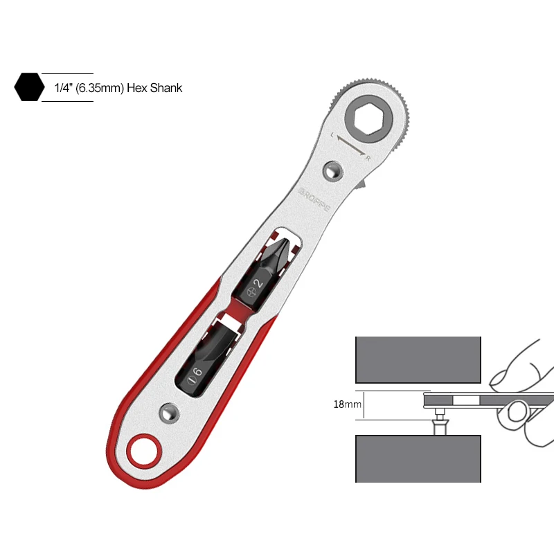 Mini clé à cliquet Phillips, support d'embouts fendus, poignée de tournevis à tige hexagonale de 1/4 "pour espace étroit, ensemble d'outils à main 1 pièce