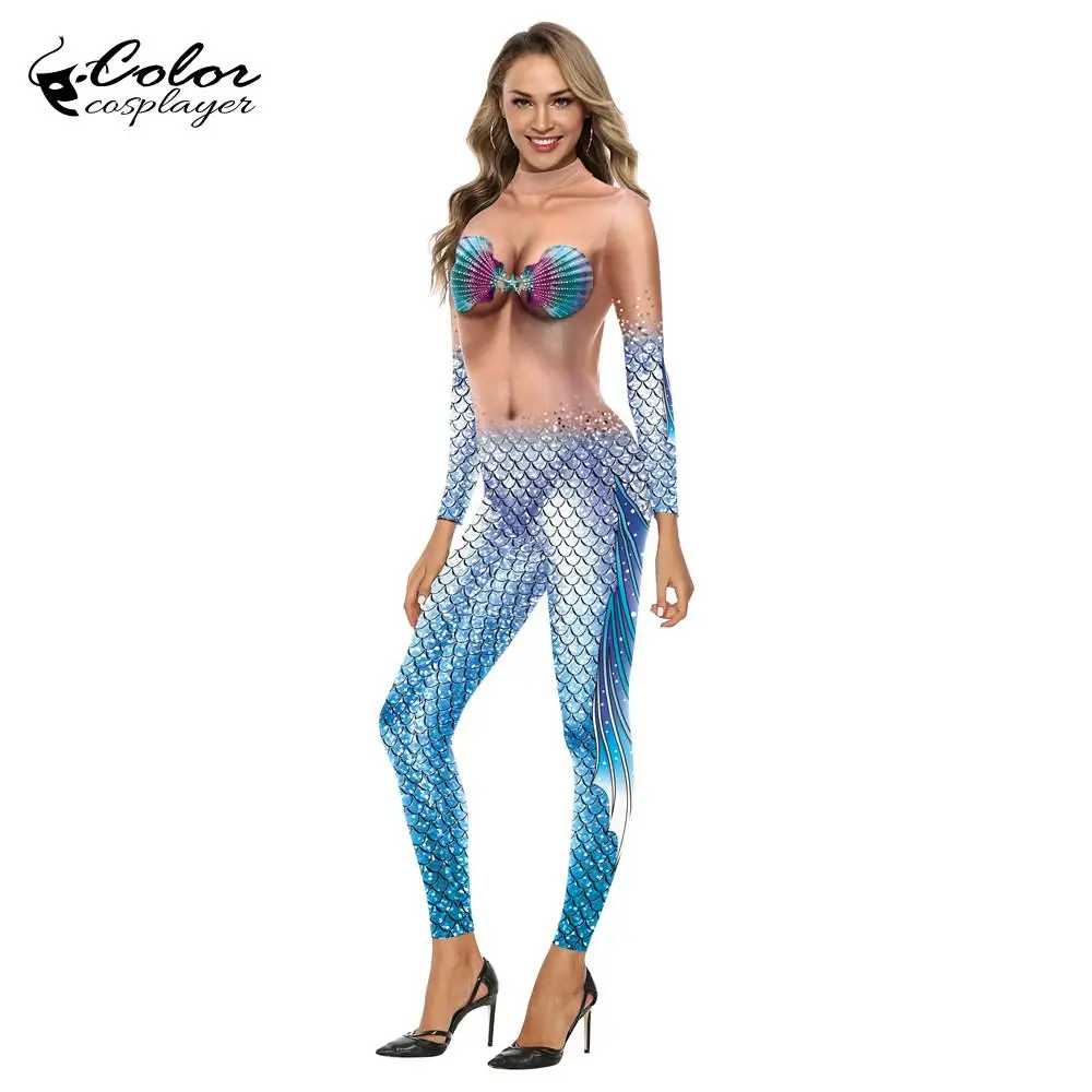 Farbe Cosplay neue Meerjungfrau Cosplay Kostüm Frauen elastische Cat suits Halloween Mode Shinny Spandex Bodysuit Zentai Anzug