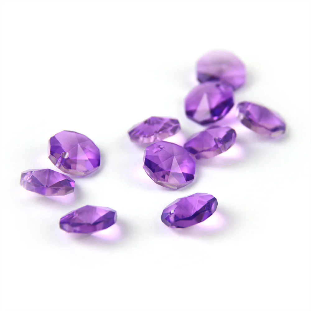 K9 Crystal Chandelier Coating Violet 14mm Octagon Beads In 1 Hole/2 Holes Cut&Faceted Glass Strand Garland Curtain Beads