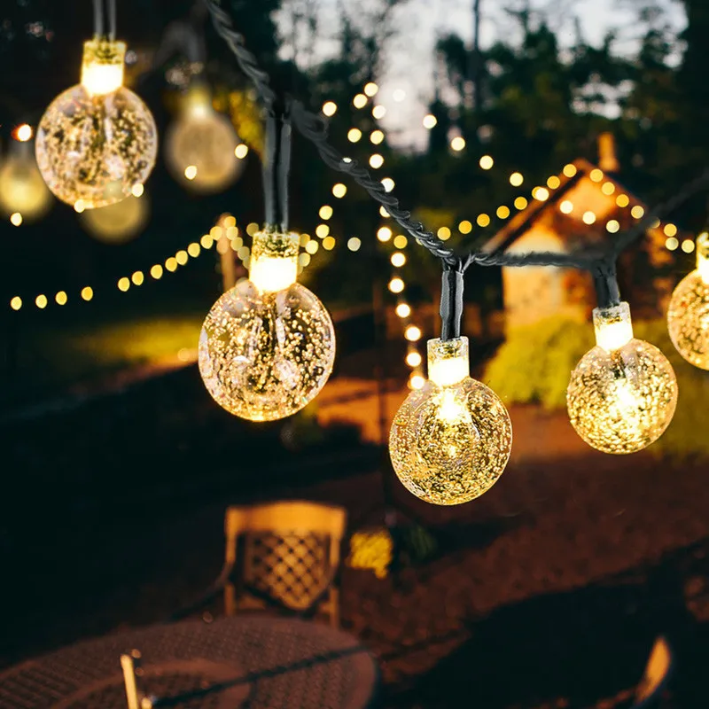 Alltrue-lâmpadas bola de cristal com led a energia solar, 50 leds, 10m, cordão de lâmpadas, guirlandas solares, decoração de natal, jardim, ambiente externo