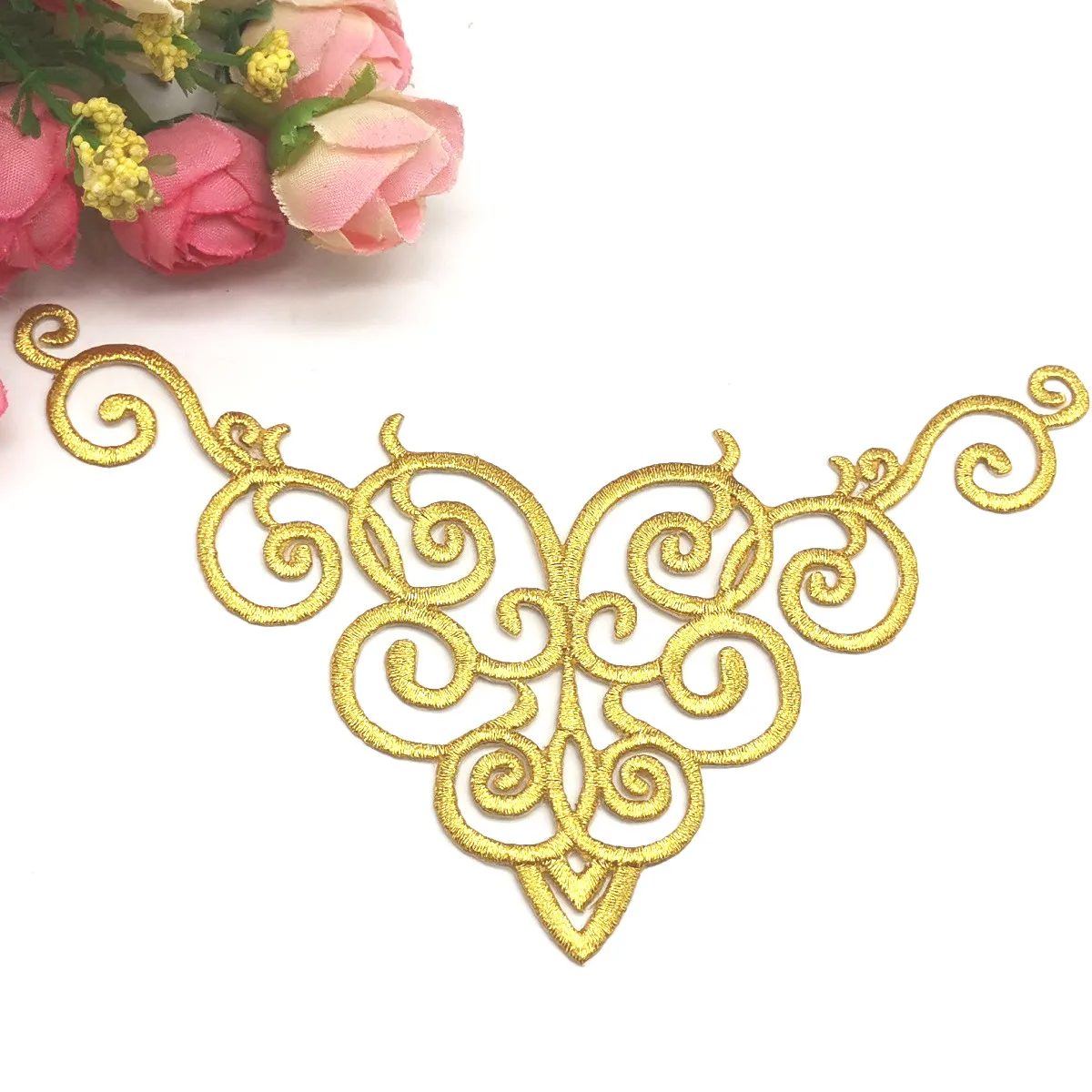 Gold Embroidery Patches Iron On Appliqued Diy Garment Costumes Trims 15cm*9cm