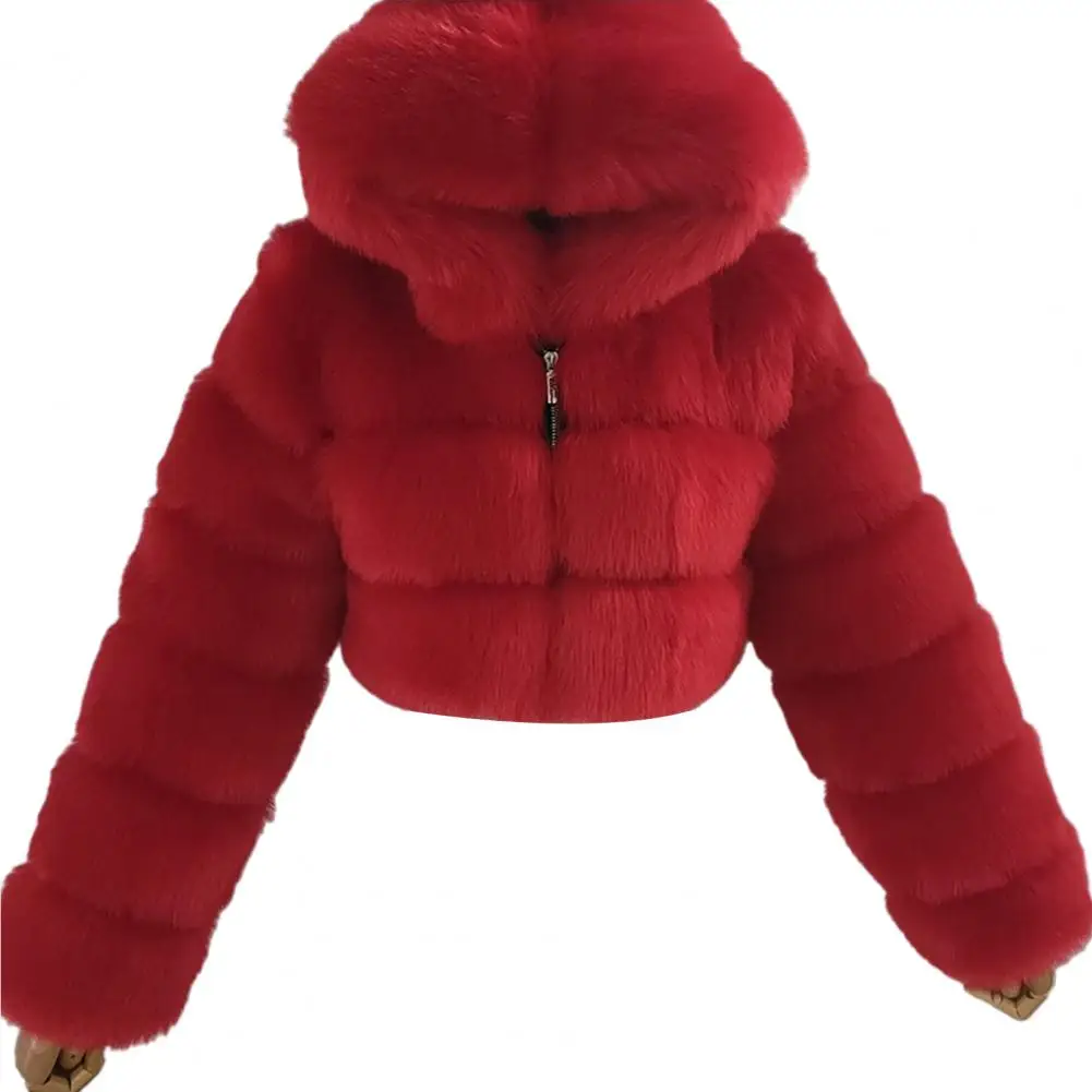 Пальто revestimento das mulheres Moda Inverno da Pele Do Falso Fofo Com Capuz Zip Casaco Quente Curto Moda jaqueta de inverno das mulheres quentes