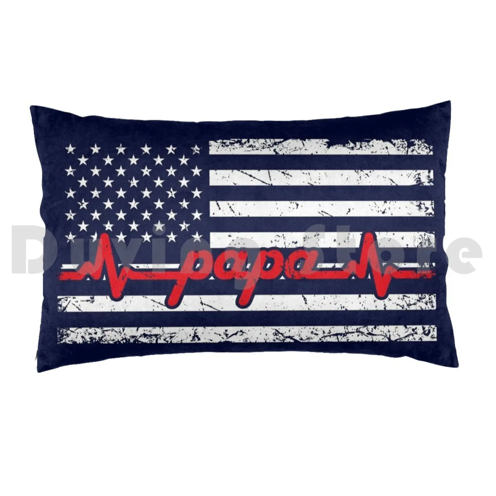 Thin Red Line Firefighter Papa American Flag Ekg Heartbeat Pillow Case Printed 35x50 Firefighter Dad