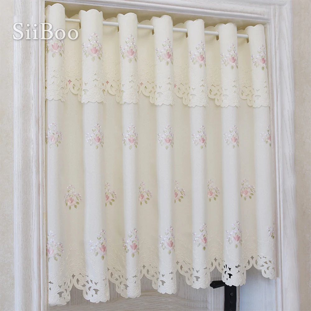 Siiboo tube cloth embroidery curtain with flowers pattern European style tea time home cafe graceful decoration sp6532