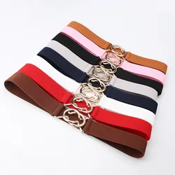 Fashion Metal Buckle Thin Stretchy Waist Belt Striped Elastic Waistband Elegant Women Girdle Accessories Female Belt