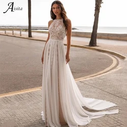 Bohemian Wedding Dresses customized Vintage Sleeveless Backless O-Neck Lace Bridal Gowns Vestido De Noiva Custom Bride Dress