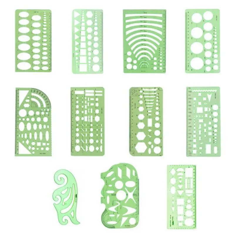 11 Pcs Drawings Templates Rulers Learn School Practical Measuring Multifunction Wide Usage Math Geometry Stencils Set