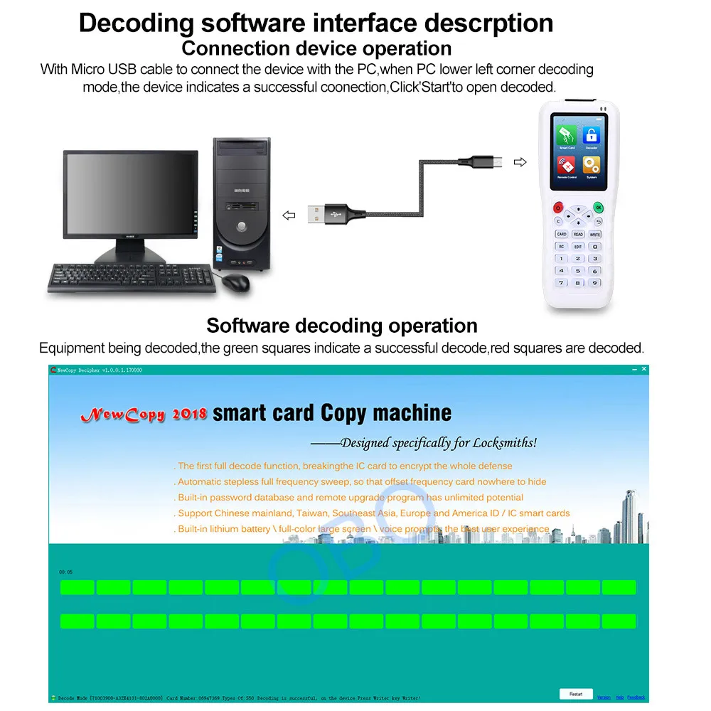 RFID Duplicator 13.56 IC/ID Card Reader Writer Cloner 125KHz Programmer Copier Multi Frequency T5577 UID Rewritable Key fob USB