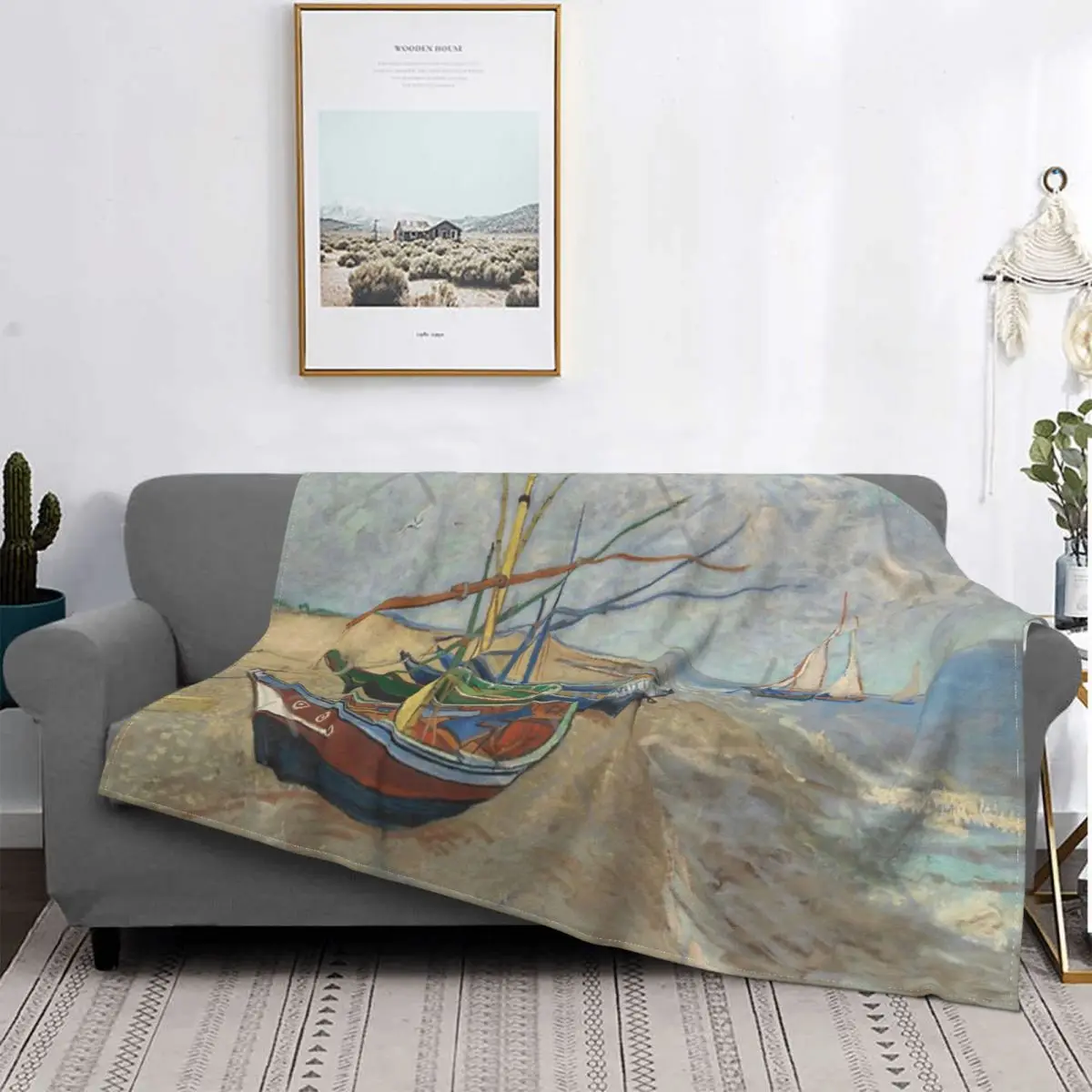 

Vicent-Manta de pesca de Van Gogh, colcha a cuadros para cama, sofa, manta de lana para cama