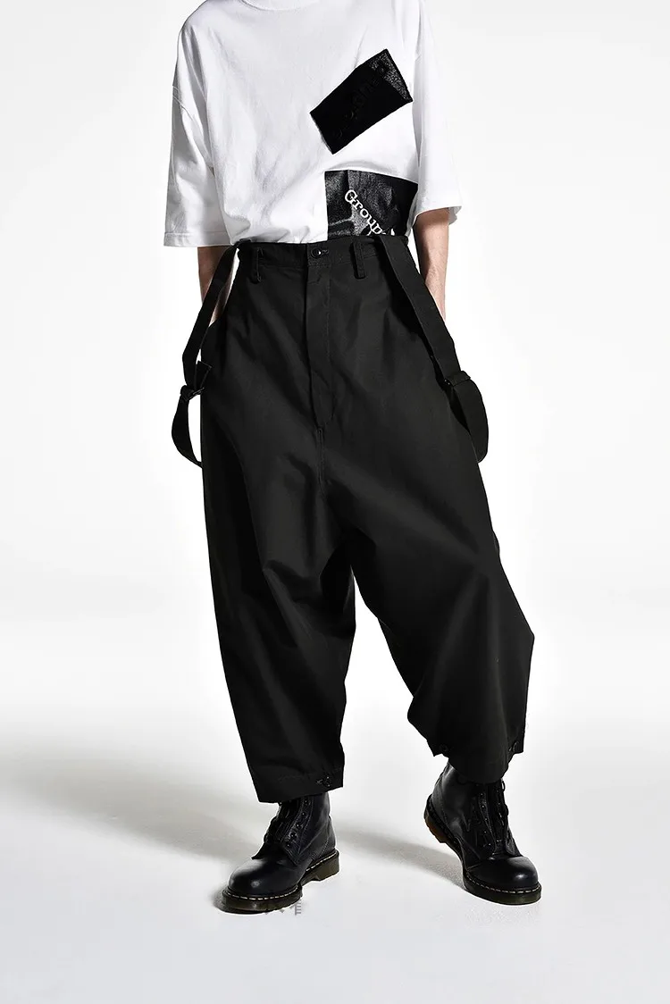 Men\'s spring and autumn wide leg pants overalls loose men\'s casual pants large size suspenders Japanese Yamamoto wind