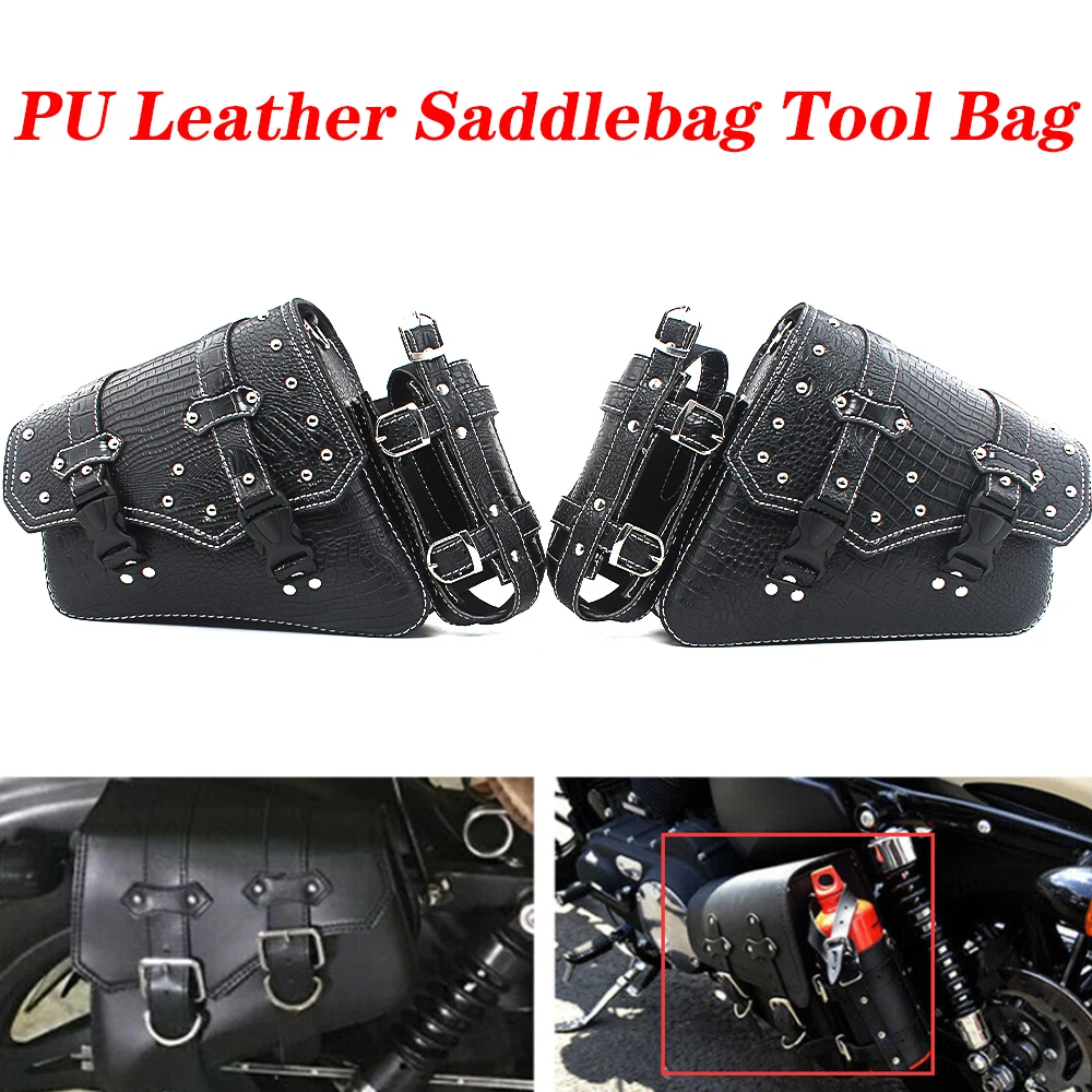 

Motorcycle Bags PU Leather Saddlebags Side Tool Bag Luggage Saddle Bag For Harley Sportster XL 883 1200 Iron 48 accesorios moto