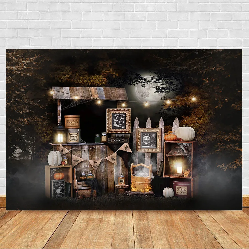 할로윈 사진 스튜디오 배경, 할로윈 어린이 생일 초상화 배경, 가을 공포 밤 숲 호박 달