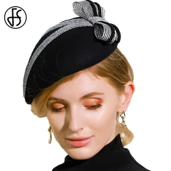 FS Fascinator Kirche Hüte Frauen Elegante Schwarz Wollfilz Pillbox Hut Für Damen Kentucky Derby Party Hüte Fedora Bowknot 2023