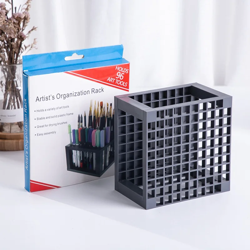 Multifunctional 96 Holes Paint Brushes Holder Square Pen Stand Pencil Storage Rack Painting Organizer School Art Supplies