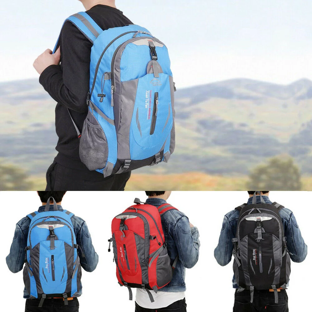 40L Hiking Camping Zipper Bag Large Waterproof Backpack Outdoor Travel Luggage Rucksack Large Capacity Travel Cycling Bag