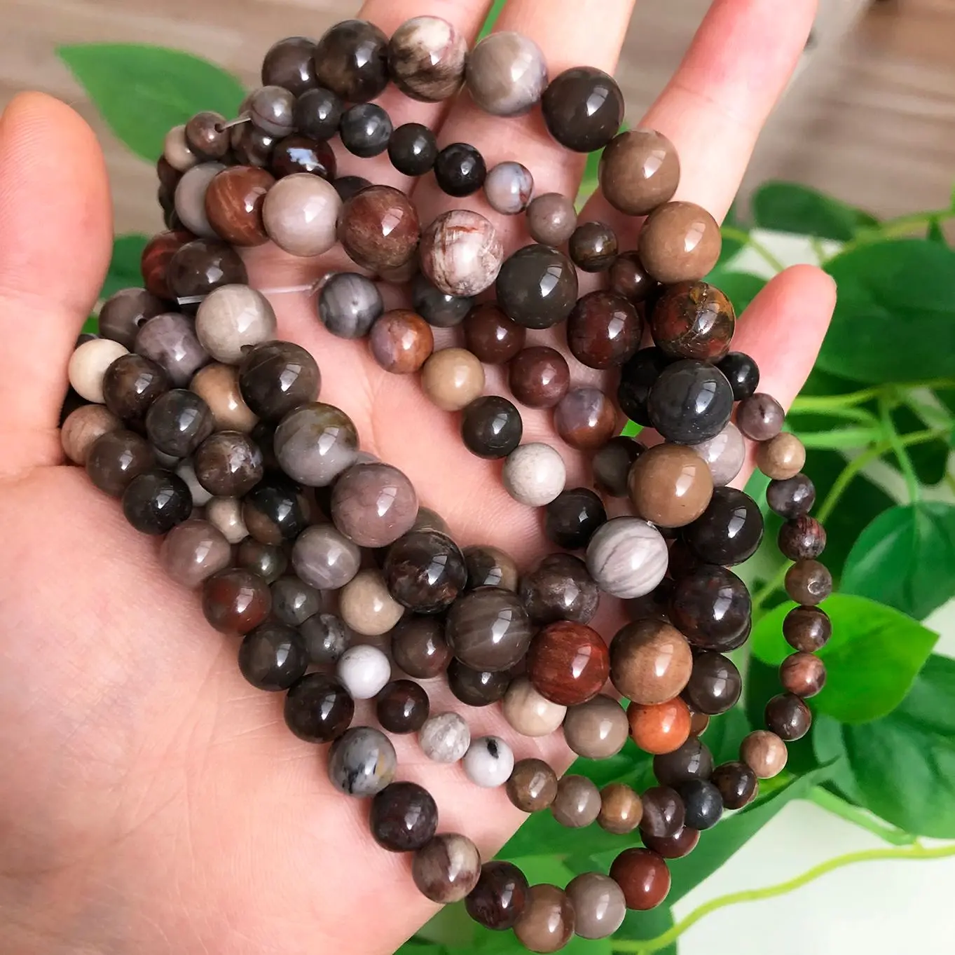 6 8 10 12mm Natural Stone Wooden Petrified Jades Bead Round Loose Beads For Jewelry Making Finding Bracelet Necklace Accessories