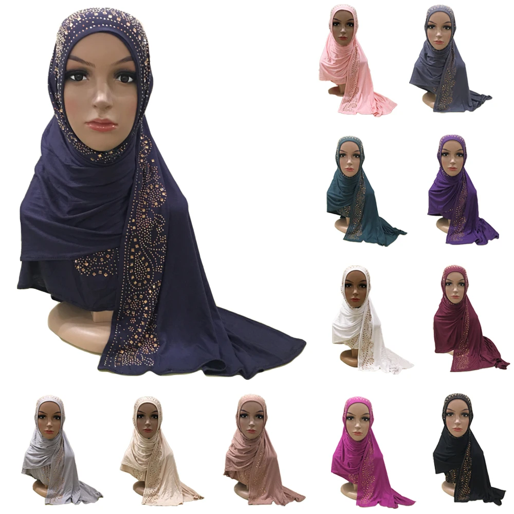 

160*50cm Fashion Scarf Hijab Women Muslim Long Shawl Wrap Islamic Rhonestone Scarves Headscarf Turban Wrap Hijabs Arab Ramadan