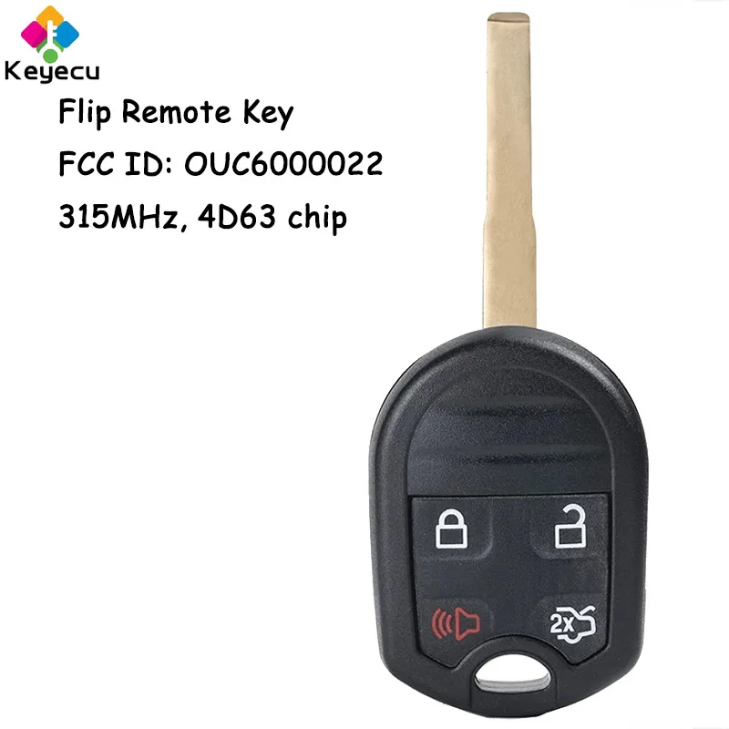 

KEYECU Remote Head Car Key With 4 Buttons 315MHz 4D63 Chip for Ford Focus 2012 2013 2014 2015 2016 2017 2018 Fob FCC# OUC6000022