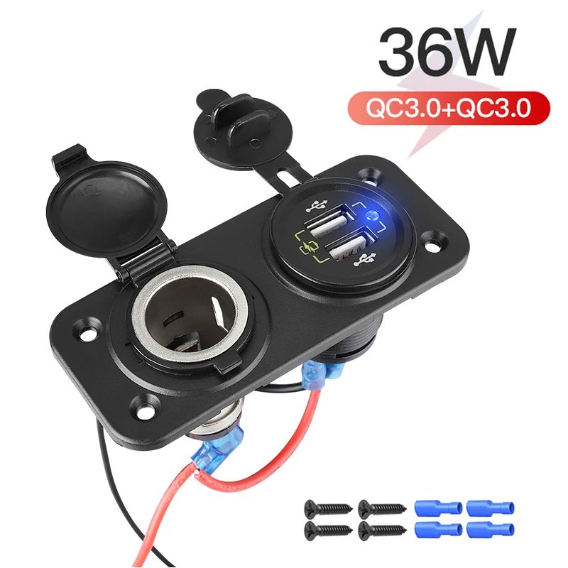 

12V Marine Panel Cigarette Lighter Socket Splitter Dual Usb QC3.0 Waterproof Charger Vehicle Auto Power Adapter Car Accessories