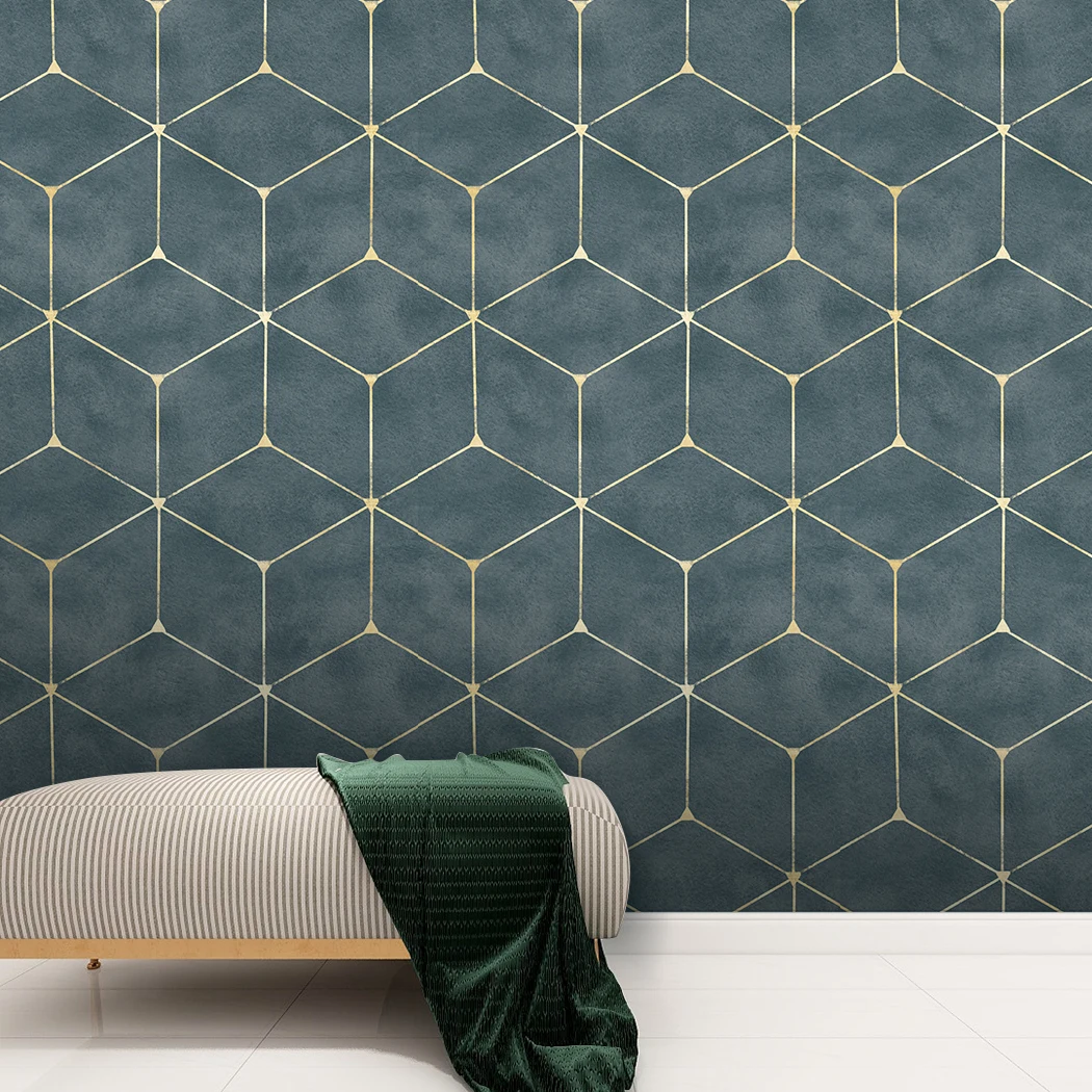 Gold Striped Hexagon Peel And Stick Self-adhesive Trellis Sapphire Geometric Wallpaper Waterpfroof For Bedroom Home Decoration