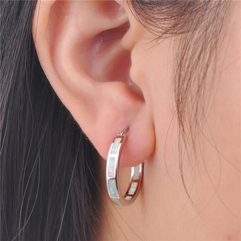 Modern Women Earrings 2024 Vintage Rhinestones Imitation Fire Opal Hoop Earrings For Women Jewelry Accessories Wedding Statement