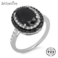 Jellystory Classic 925 Silver Jewelry Rings with Oval Shaped Obsidian Gemstone Fine Ring for Women Wedding Party Gifts wholesale