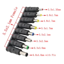 8Pcs/Set DC Connectors DC Power Supply 5.5 x 2.1mm Female Jack Adapter to DC Male Plug Tips Connector for Laptop Notebook