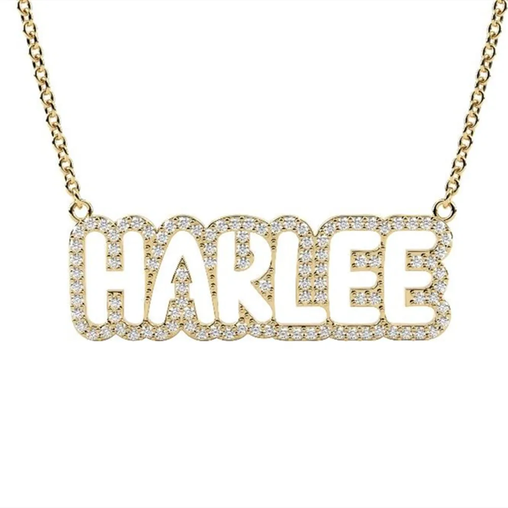 DUOYING Custom Name Necklace With 3D Hollow Letter Pendant Zircon Necklace Gold Plated Minimalism Styele For Women Jewelry Gift
